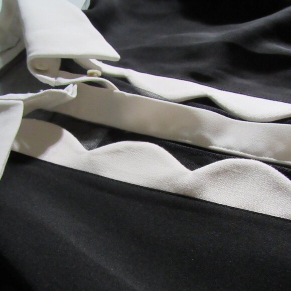 Anne Fontaine Black White Scalloped Mesh Sheer Center Blouse 38 US 6 - Picture 6 of 7